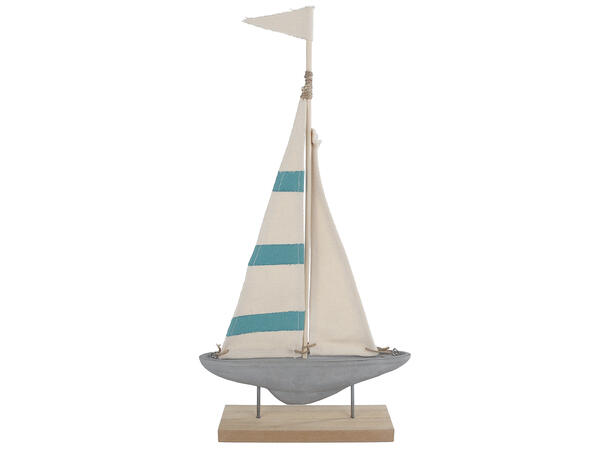 Seilbåt i tre og seil i stoff 25x6x48cm 