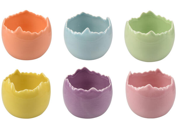 Skål potte halvt egg porselen 9x8cm 6ass Forpk: 12stk  Pastellfarger Vekt:215gram 