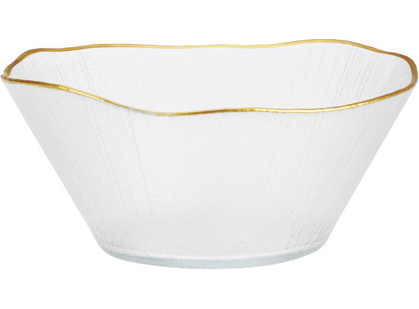 Skål stripet glass gullkant 21x9cm Forpakning: 12stk    Vekt:620gram 