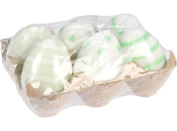 Sterainlys egg på brett 4x6cm 2ass 6 stk Vekt: 140gram pr 6pk Parafinvoks 