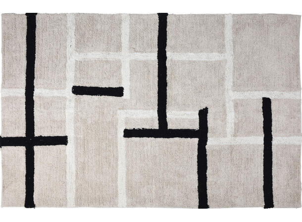 Teppe beige m/mønster knyttet 120x180cm Bomullstråd 