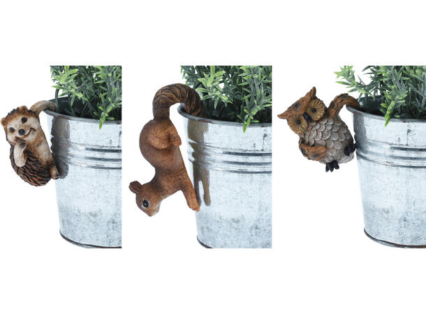 Dyr henge Ekorn Ugle Pinnsvin 8cm 3ass Display 12stk 