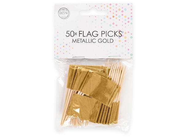 Flagg på trepinne gull 50stk 
