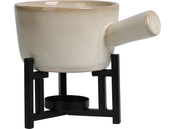 Fondue sett hvit keramikk m/2 gafler 