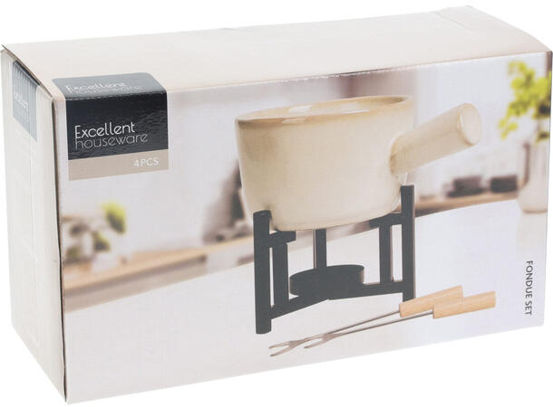 Fondue sett hvit keramikk m/2 gafler 