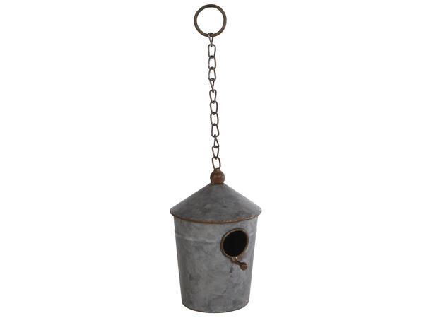 Fuglehus grå sink metall 10x10x15cm 