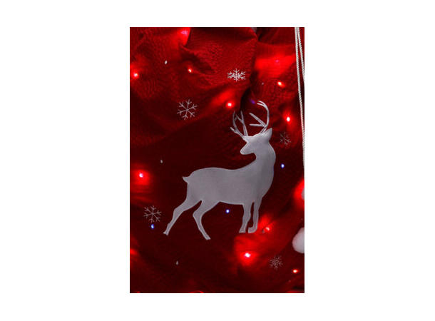 Gavesekk filt/fleece m/LED 60x90cm 2ass Batteri: 2xAA / Reinsdyr, Juletre 