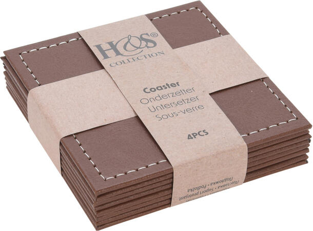 Glassbrikke PU-skinn 10x10cm 3ass 4stk Forpk 24pk 