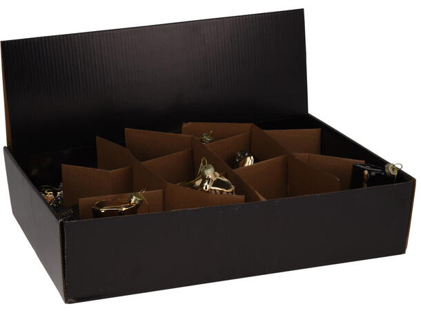Juletrepynt støvel/sko glass 12cm 4ass 12 assortert i displayboks 