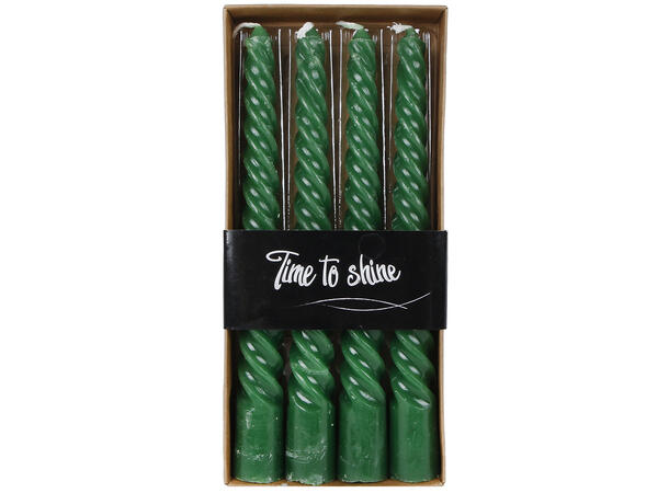 Kronelys Twist vridd grønn 19cm 4stk Forpakn.12stk Brenntid 4-5 timer 