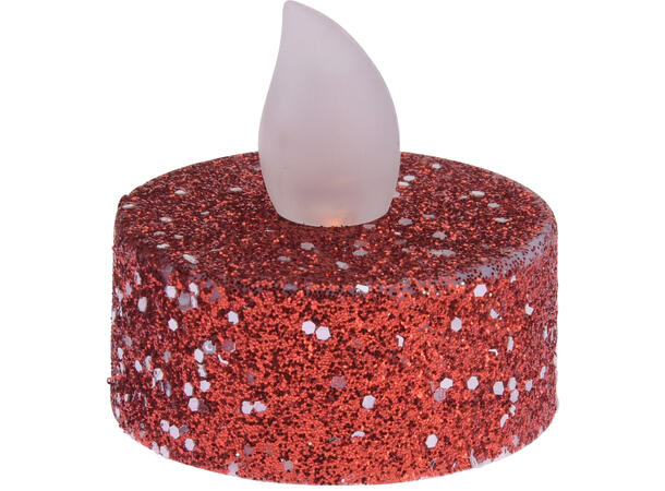 LED Telys rød glitter 4cm 6 stk 24sett i display Batteri:1xCR2032 Inkl 
