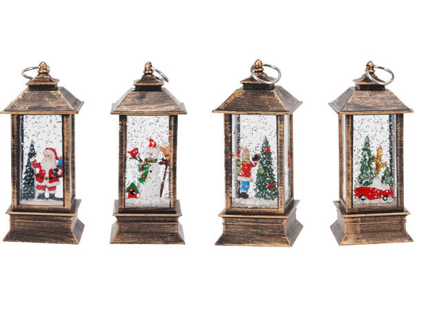 Lykt m/LED lys 5x13cm antikk brun 4ass Display 16stk Batteri CR2032 inkl. 