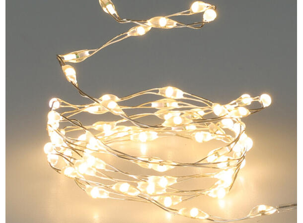 Lyslenke 132 LED varmhvit 2m Display 24stk m/testknapp Batteri 3xAA 