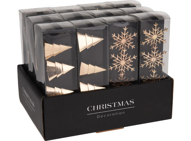 Serviettring juletre/snøkr. gull 5cm 4st 12 sett i display 2ass 