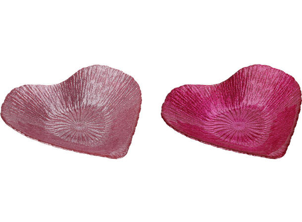 Skål fat rosa glass hjerte 15cm 2ass 